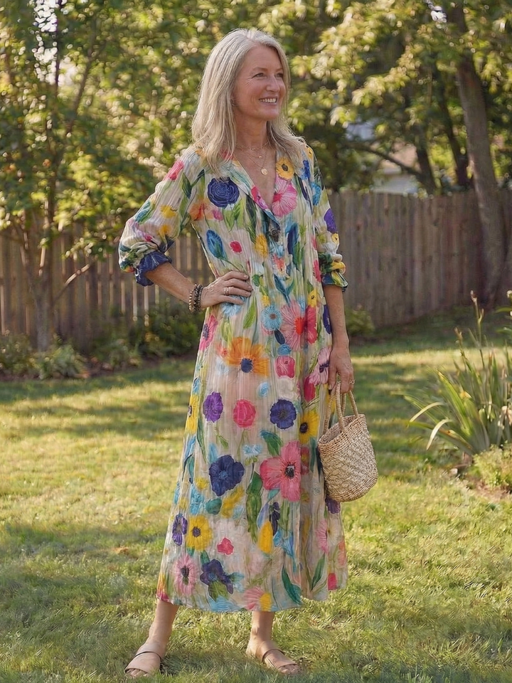Roselyn | Women's Floral Button Front Maxi Dress